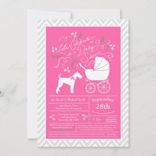 Airedale Terrier Dog Baby shower Pink Girl Kaart (Voorkant)