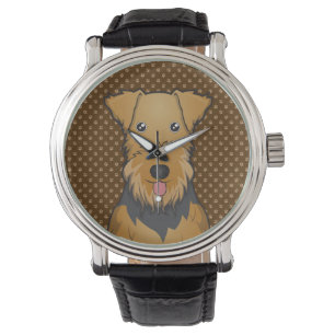 Airedale Terrier Dog Cartoon Paws Horloge