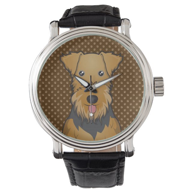 Airedale Terrier Dog Cartoon Paws Horloge (Voorkant)