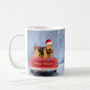 Airedale Terrier Dog in Snow, met Kerstmis Koffiemok