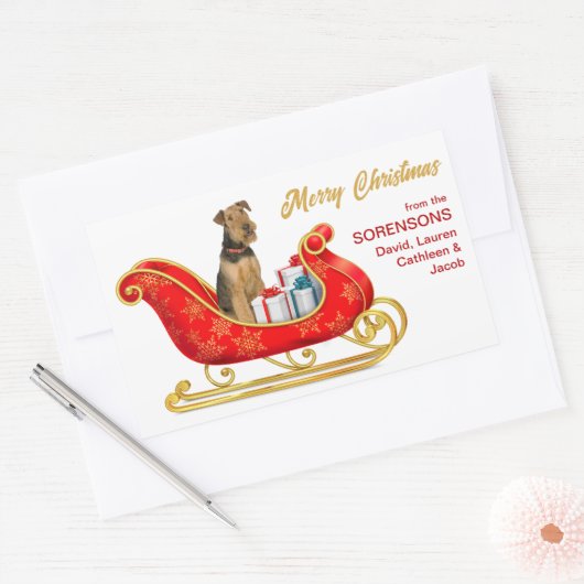 Airedale Terrier Dog Kerstsleigh Rechthoekige Sticker (Envelop)