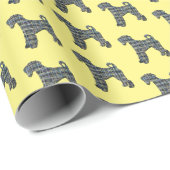 Airedale Terrier Dog Silhouette Grid Yellow Cadeaupapier (Rol Hoek)