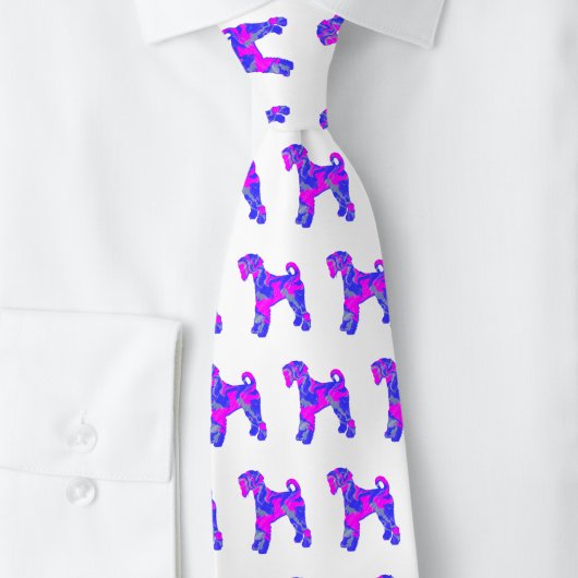 Airedale Terrier Dog Silhouette Pink & Blue White Stropdas