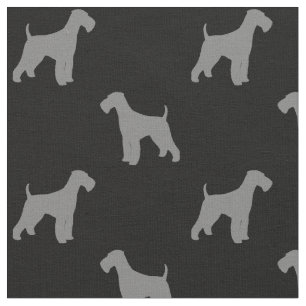 Airedale Terrier Dog Silhouettes Pattern Grey Stof