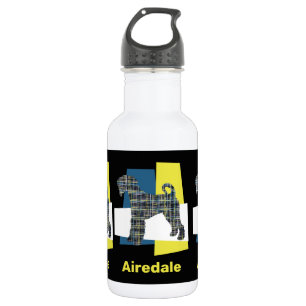 Airedale Terrier Dog Yellow & Blue Triangle Grid Waterfles
