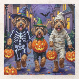 Airedale Terrier Dogs Trick-or-Treating Halloween Glazen Onderzetter