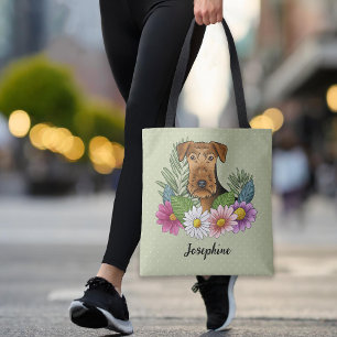 Airedale Terrier en kleurrijke zomerbloemen groen Draagtas
