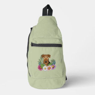 Airedale Terrier en kleurrijke zomerbloemen groen Sling Bag