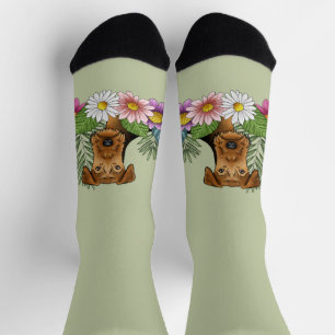 Airedale Terrier en kleurrijke zomerbloemen groen Sokken