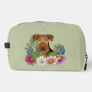 Airedale Terrier en kleurrijke zomerbloemen groen Toilettasje