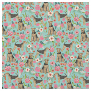 Airedale Terrier en tissu de chien floral - menthe