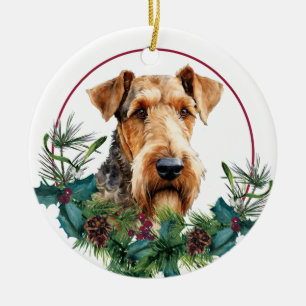 Airedale Terrier Evergreen Besbessen Krans Keramisch Ornament