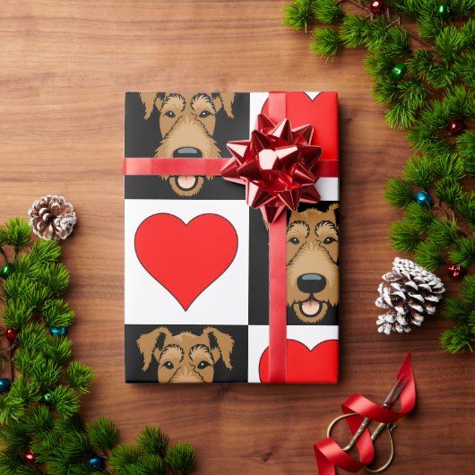 Airedale Terrier Heart Pattern Cute Hondenliefhebb Cadeaupapier (Feestdagen Geschenken)