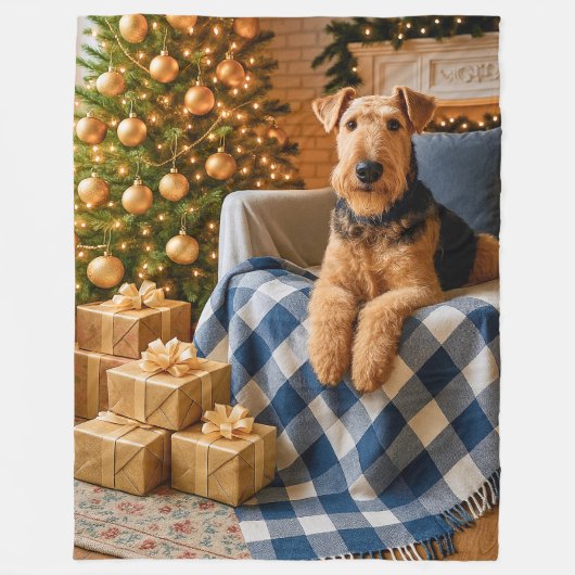 Airedale Terrier Holiday Fleece Deken (Voorkant)