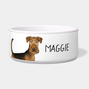 Airedale Terrier-hond Close-Up Met Aangepaste Huis Voerbakje