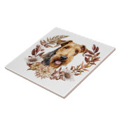 Airedale Terrier Hond Herfst krans Tegeltje (Zijkant)