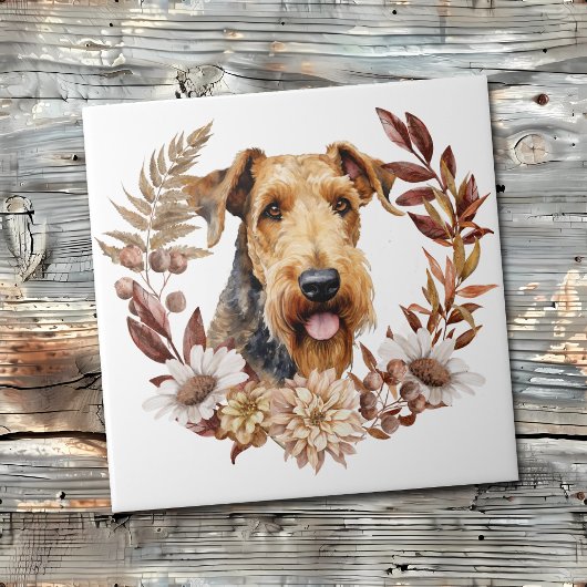 Airedale Terrier Hond Herfst krans Tegeltje