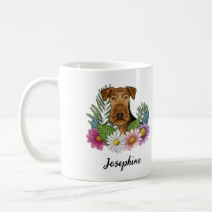 Airedale Terrier Hond Kleurrijke Bloemen En Naam Koffiemok