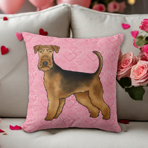 Airedale Terriër Hond Liefde Met Roze Hartpatroon Kussen