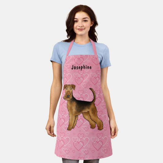 Airedale Terriër Hond Liefde Roze Harten En Naam Schort (Gedragen)