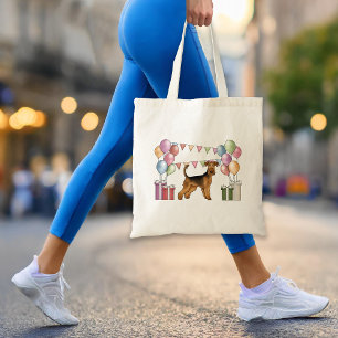 Airedale Terrier-hond met pastelkleuren verjaardag Tote Bag
