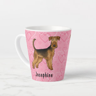 Airedale Terrier-hond met roze harten en naam Latte Mok