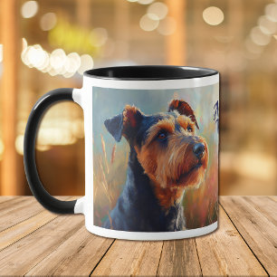 Airedale Terrier Hond Portret in het veld Mok