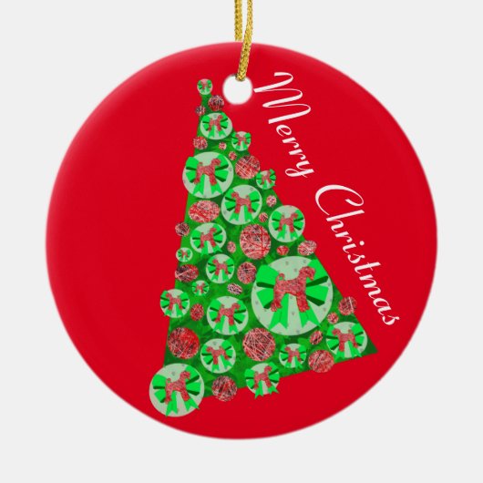 Airedale Terrier Hond Silhouet Kerstboom Rood Keramisch Ornament (Voorkant)