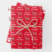 Airedale Terriër Hond Silhouet Rood Merry Woofmas Inpakpapier Vel (In situ)