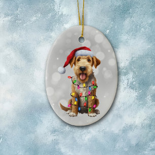 Airedale Terrier Hond verpakt in kerstverlichting Keramisch Ornament