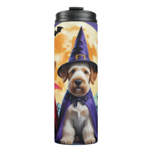 Airedale Terrier Honden Pompoen Halloween Grappig Thermosbeker (Voorkant)