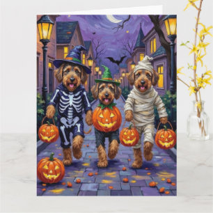 Airedale Terrier Honden Trick-or-Treating Hallowee Kaart