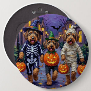 Airedale Terrier Honden Trick-or-Treating Hallowee Ronde Button 6,0 Cm