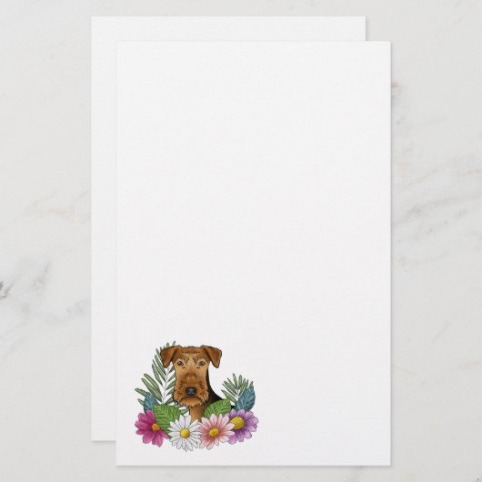 Airedale Terrier Hondenkop en kleurrijke wilde blo Briefpapier (Voorkant / Achterkant)