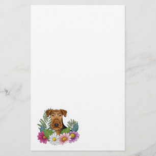 Airedale Terrier Hondenkop en kleurrijke wilde blo Briefpapier