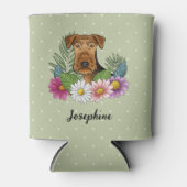 Airedale Terrier Hondenkop Kleurrijke Bloemen Groe Blikjeskoeler (Voorkant)