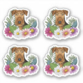 Airedale Terrier Hondenkop Kleurrijke Zomerbloemen Sticker (Voorkant)