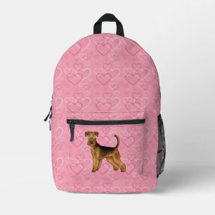 Airedale Terrier Hondenliefde Met Roze Hart Patroo Bedrukte Rugzak