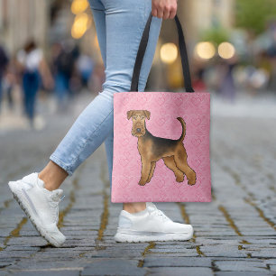 Airedale Terrier Hondenliefde Met Roze Hart Patroo Draagtas