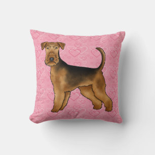 Airedale Terrier Hondenliefde Met Roze Hart Patroo Kussen