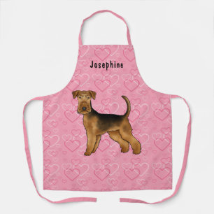 Airedale Terrier Hondenliefde Roze Harten En Naam Schort
