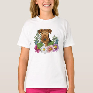 Airedale Terriër Hoofd en Bloemen van de Bloemen v T-shirt