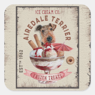 Airedale Terrier Ice-crème Funny Frozen behandelin Vierkante Sticker