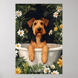 Airedale Terrier In Badkuip Poster, Grappige Hond Poster