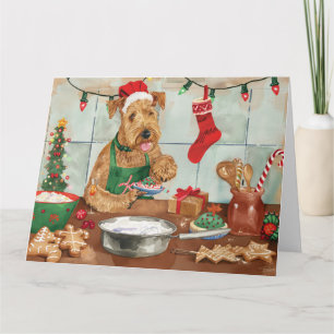 Airedale Terrier Kerstbakfeest: Feestelijke Kerstm Kaart