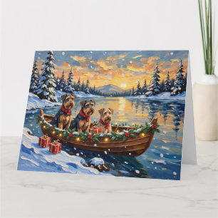 Airedale Terrier Kerstboot Vakantie Kaart
