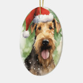 Airedale Terrier Kerstborstel schilderen kunstwerk Keramisch Ornament (Links)