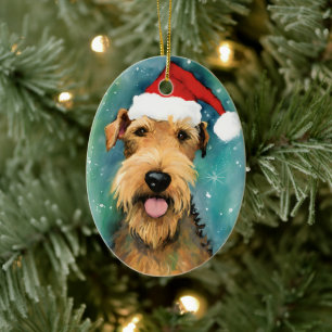 Airedale Terrier Kerstborstel schilderen kunstwerk Keramisch Ornament