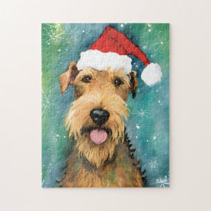 Airedale Terrier Kerstborstel schilderen kunstwerk Legpuzzel