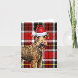 Airedale Terrier Kersthond Red Plaid Kerstmis Feestdagen Kaart